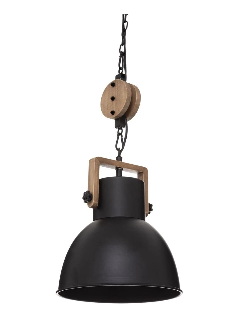 Suspension avec poulie en métal et bois Noir