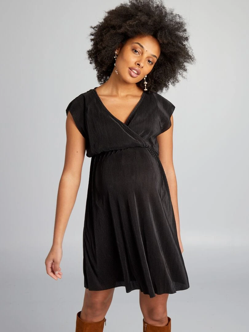 Robe en maille plissée noir