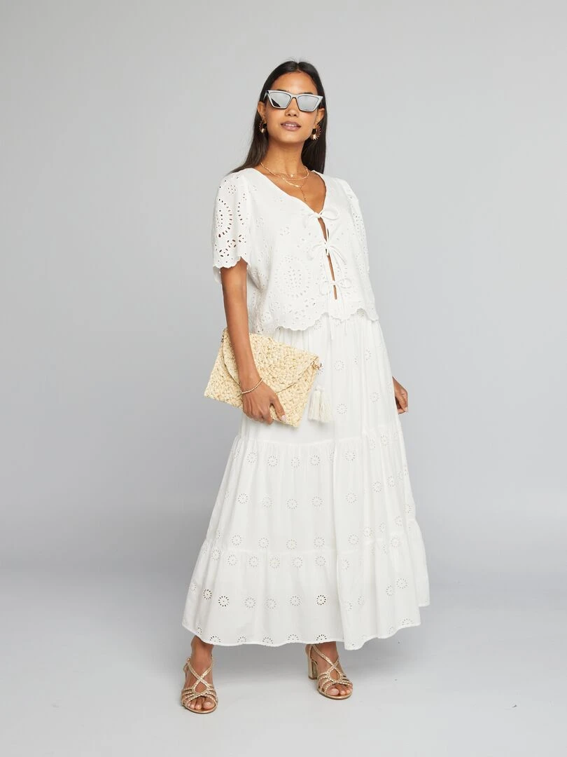 Jupe longue en broderie anglaise Blanc