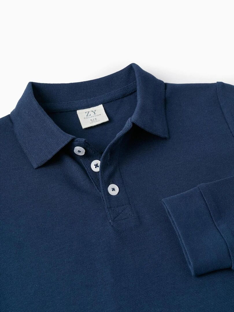 Polo à Manches Longues en Piqué pour Garçon manches longues FLYING BIRDS   Bleu foncé