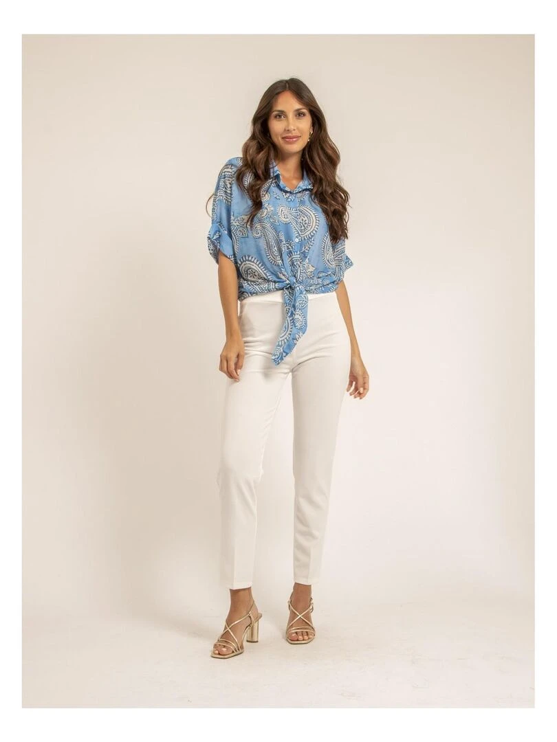 Chemise manches courtes motifs OPILINA   Bleu