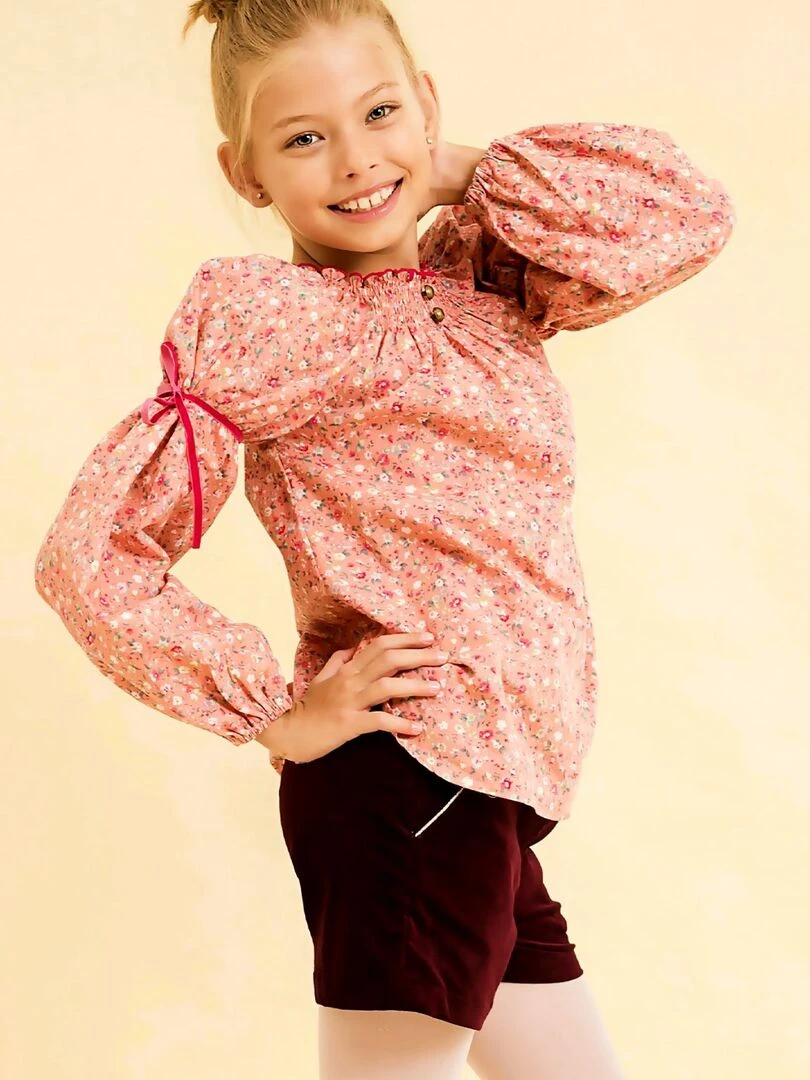 Blouse intersaison col smocks   liberty    CHIMENE   'LA FAUTE A VOLTAIRE'   Abricot