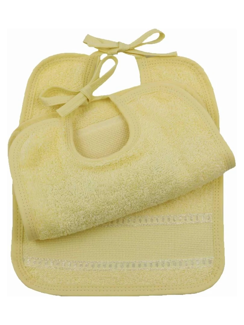 Lot de 2 bavoirs à liens avec toile aïda BAIDA Jaune