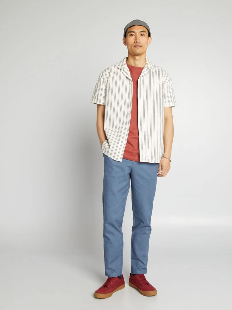 Pantalon chino coupe slim en lin mélangé Bleu
