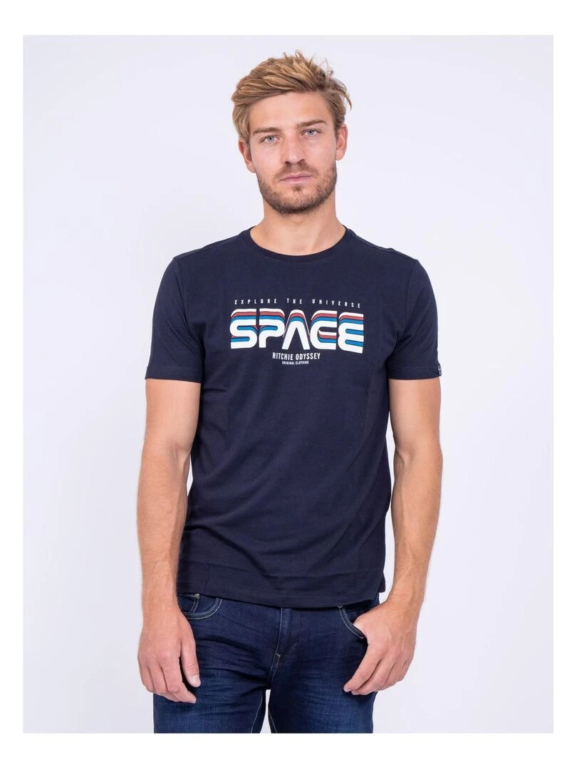 T shirt col rond pur coton JAMULO Bleu marine