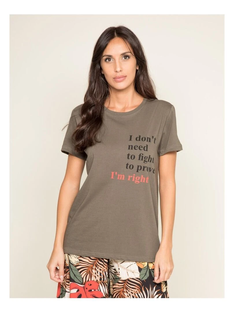 T shirt col rond message FIBEXO Kaki