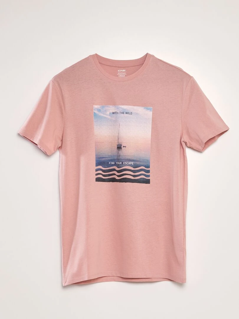 T shirt imprimé à col rond Rose