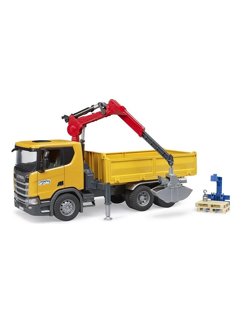 Camion de chantier Scania Super 560R avec grue et 2 palettes   Jaune