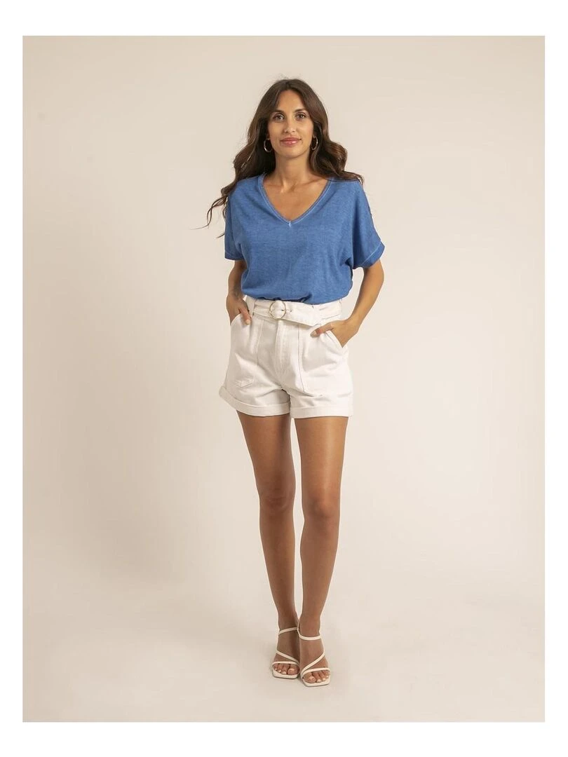 T shirt dentelle FERASSIA   Bleu roi
