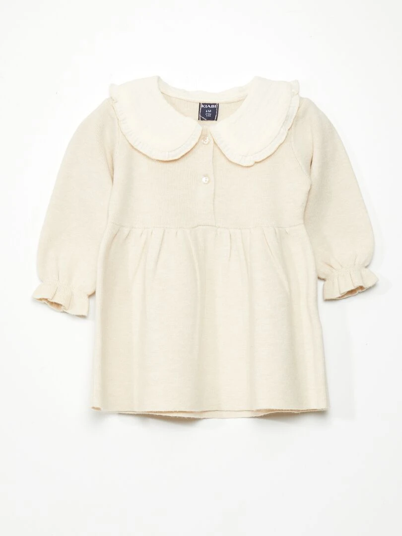 Robe en maille légère avec col claudine Beige