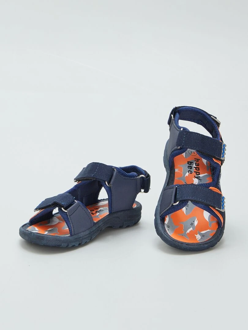 Sandales scratchées ‘requin’   Bleu/orange