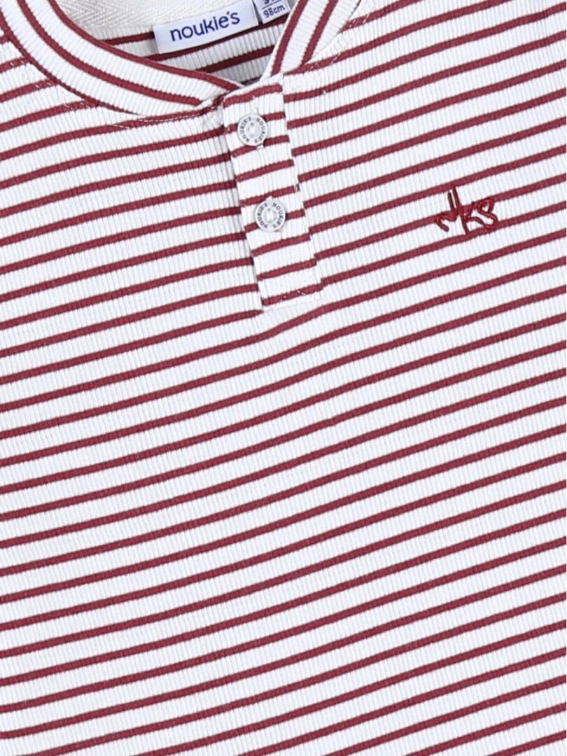T shirt henley longues manches rayé  écru/rouge brique   Noukie's   Blanc