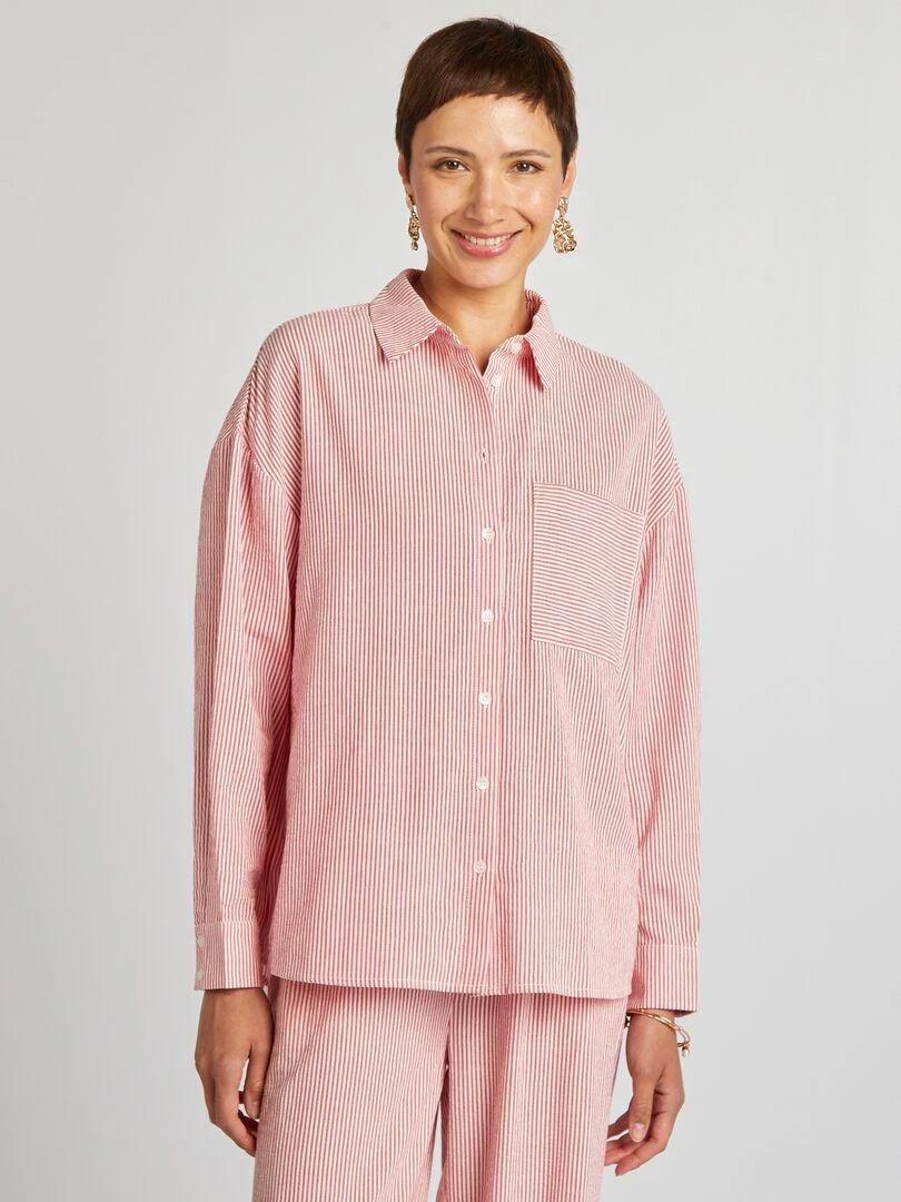 Chemise à manches longues rayée   Rouge