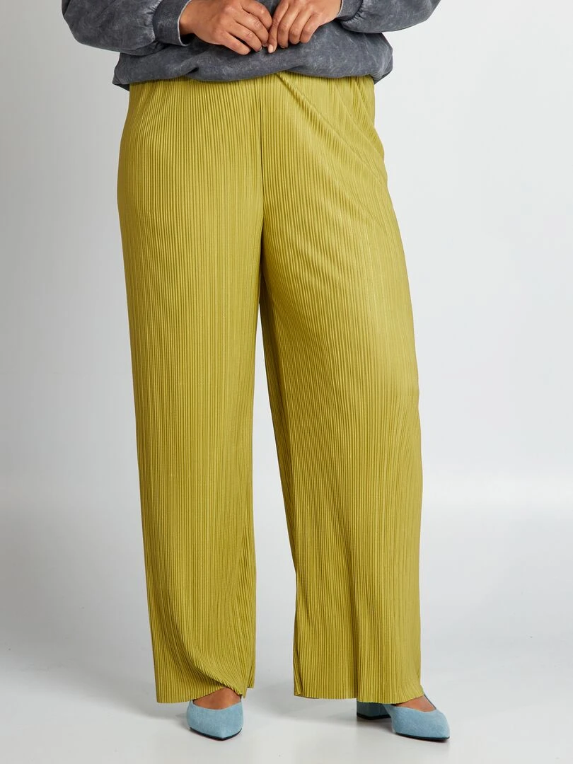 Pantalon large en maille plissée Kaki