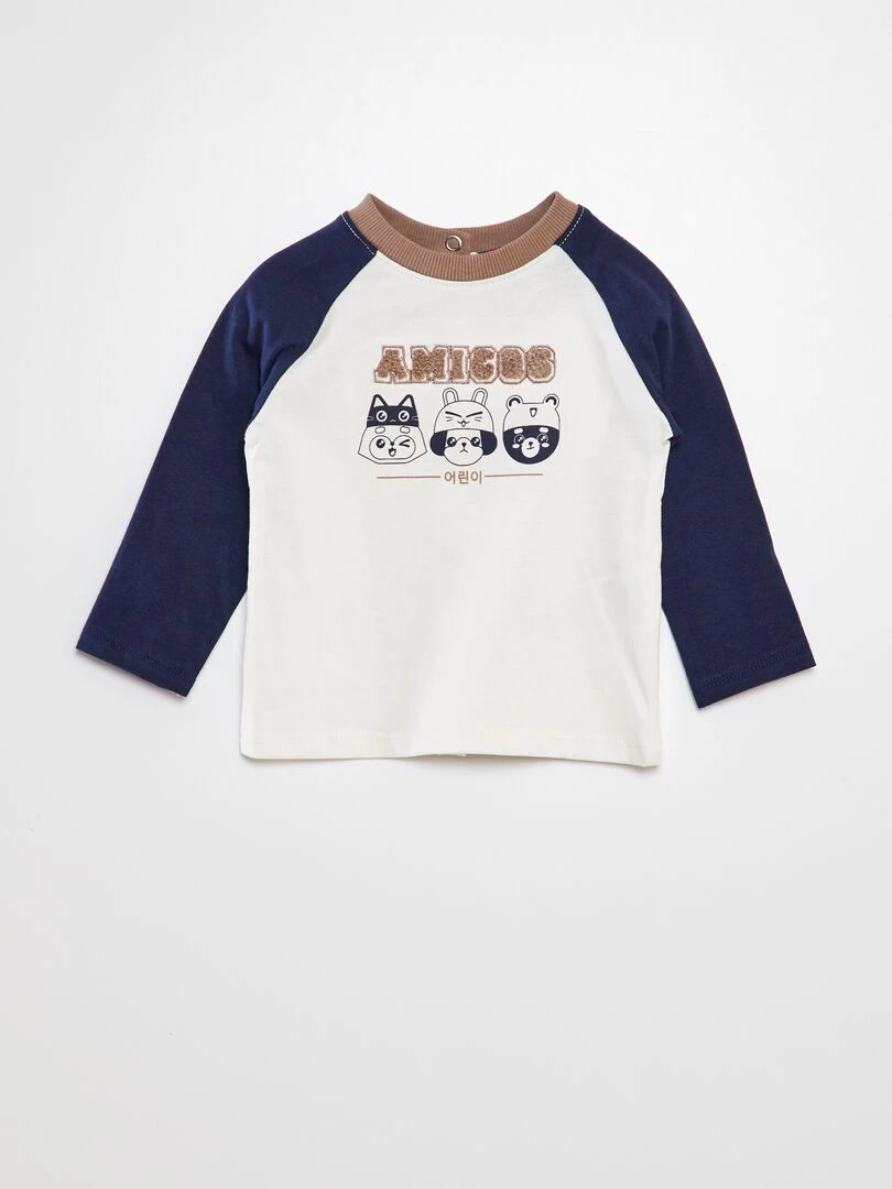 Tee shirt manches US imprimé 'amigos' Bleu