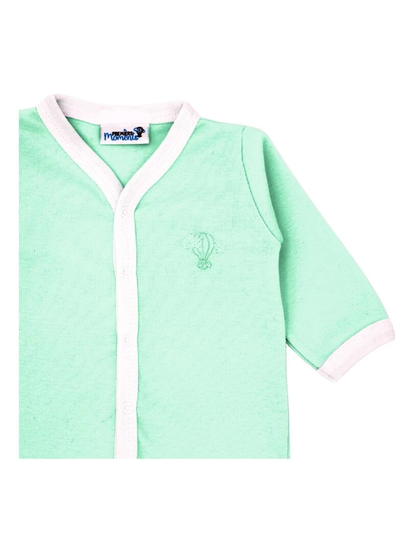 Pyjama été léger   100% coton biologique   1 à 6 mois   Vert d'eau