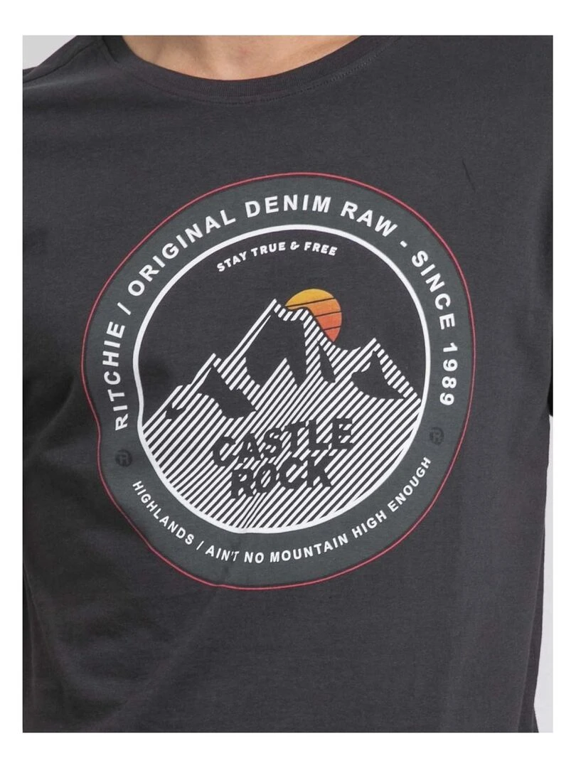 T shirt col rond pur coton JOROCK   Gris