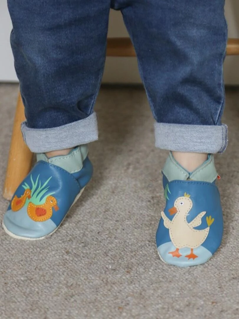 Chaussons cuir bébé Balthazar le canard   Bleu Bleu