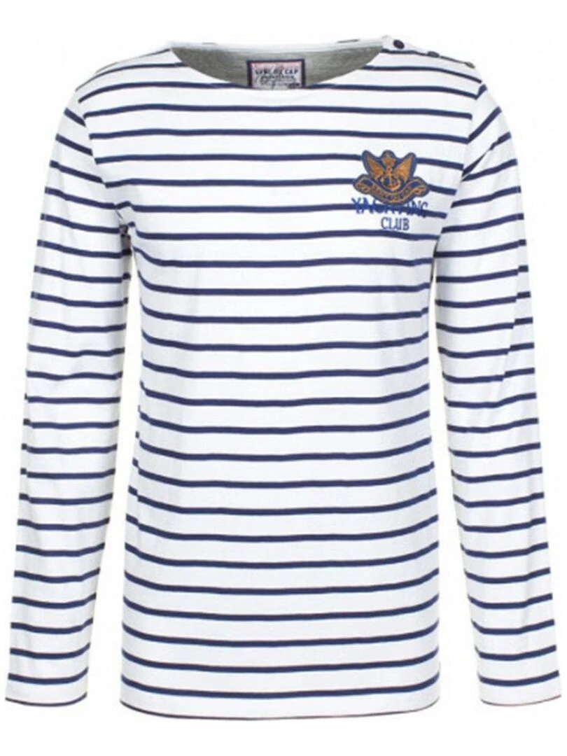 T shirt manches longues homme CRIVIK VENT DU CAP Blanc Bleu marine