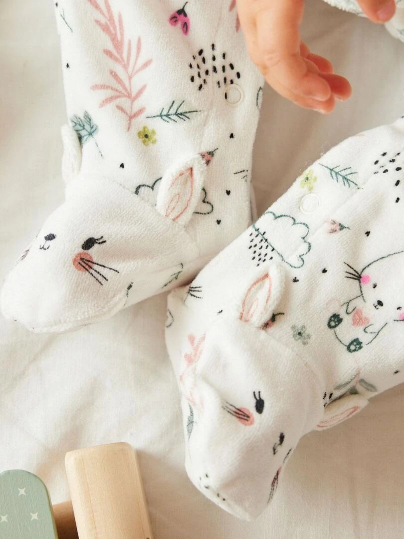 Pyjama bébé en velours Happy Bunny   Ecru