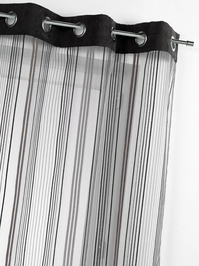 Voilage en Organza Rayé avec Parement Suédine gris anthracite