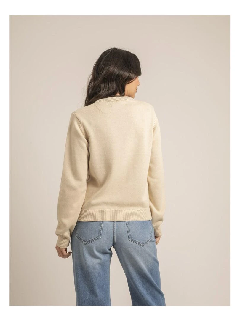 Pull col rond pur coton message KOURI Beige