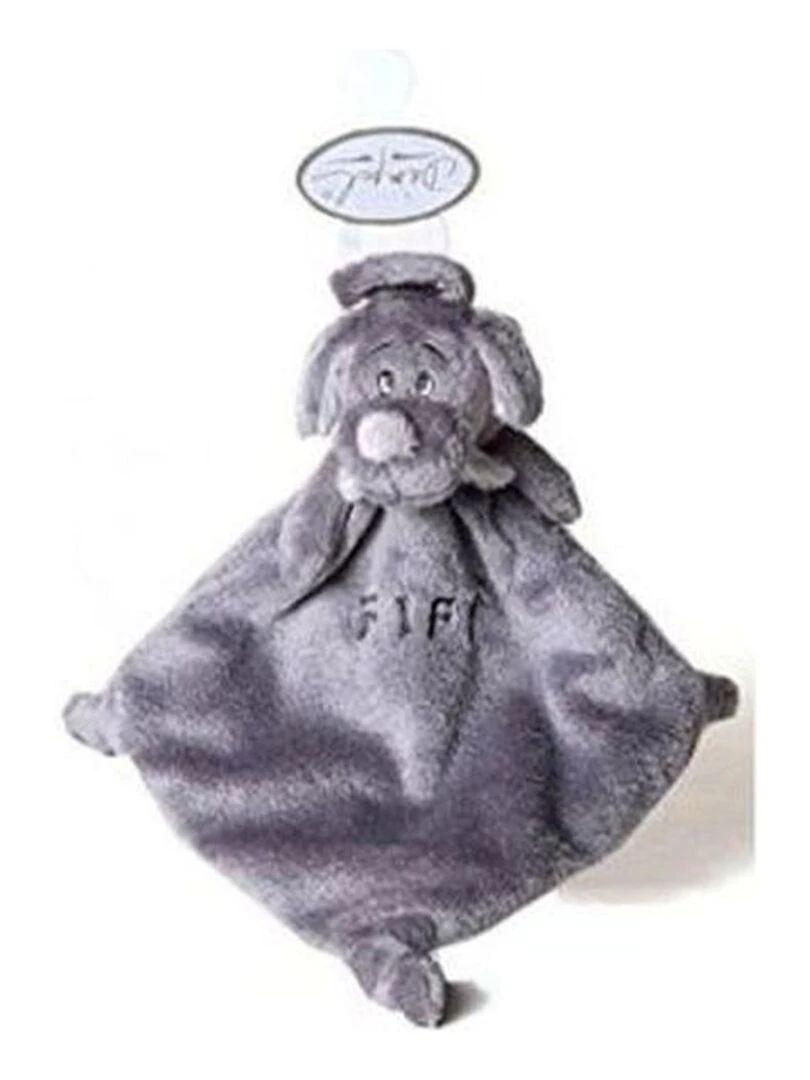 doudou Dimpel Chien Gris Fonce Foulard Gris Clair Fifi Attache Tetine Gris