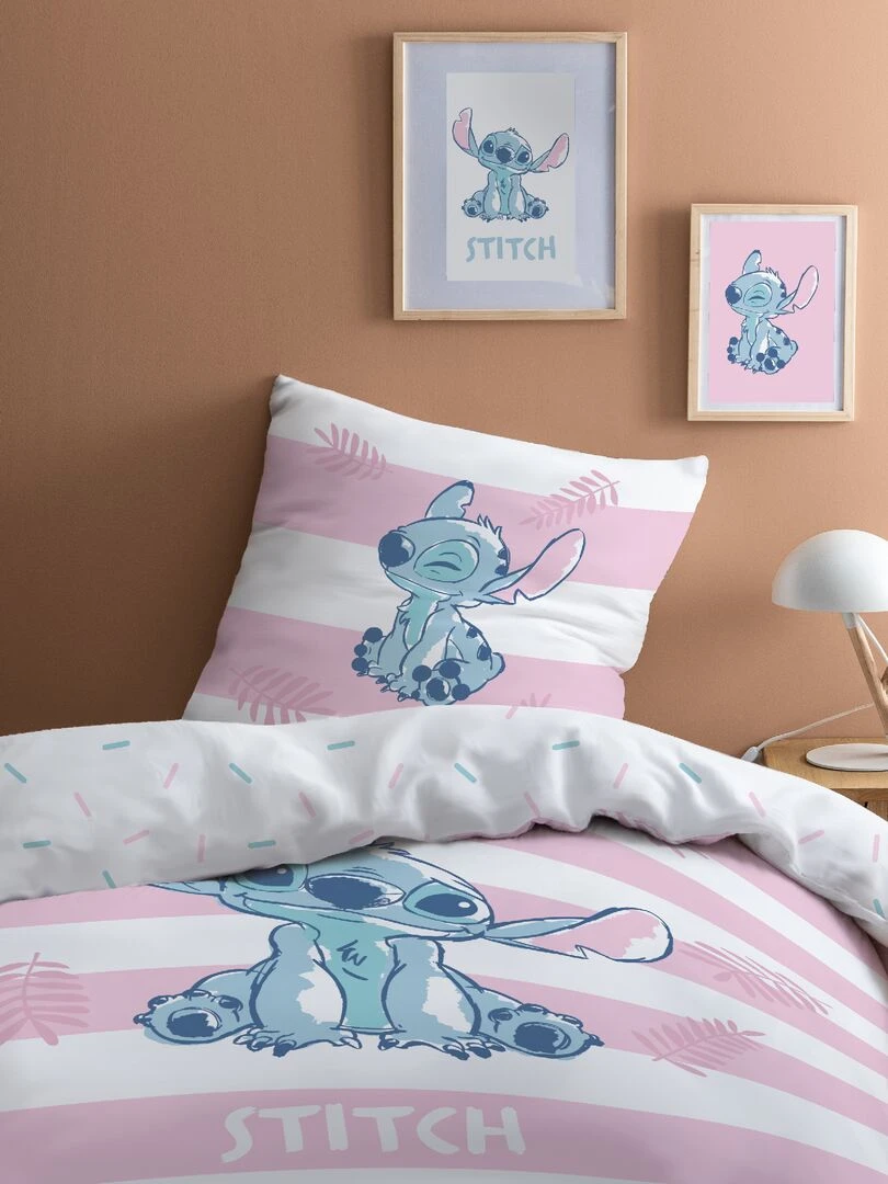 Parure de lit 'Stitch' 1 personne rose/bleu