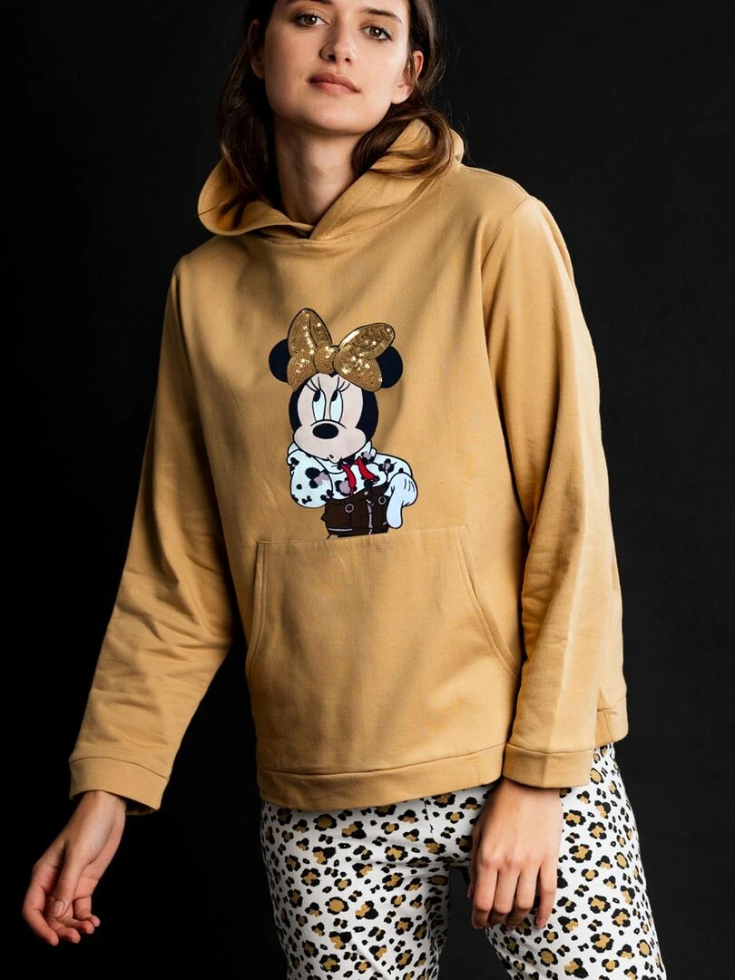 Pyjama tenue pantalon top à capuche Minnie Leopardo Disney   Marron