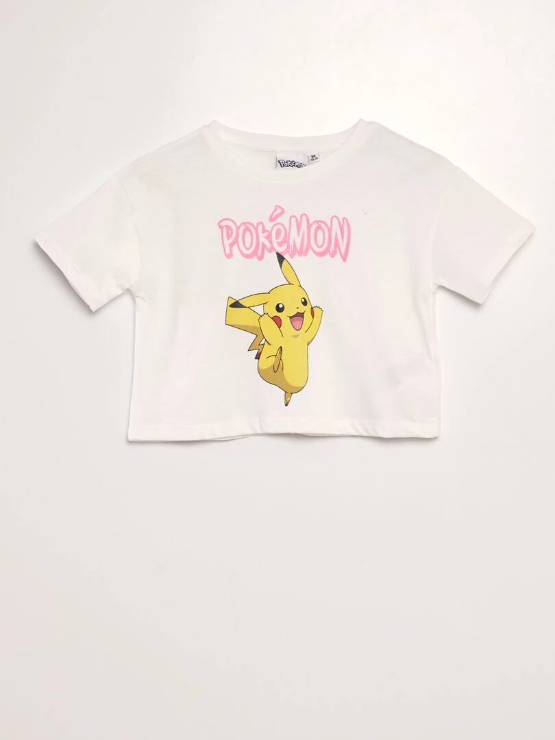 T shirt 'Pikachu' crop top blanc