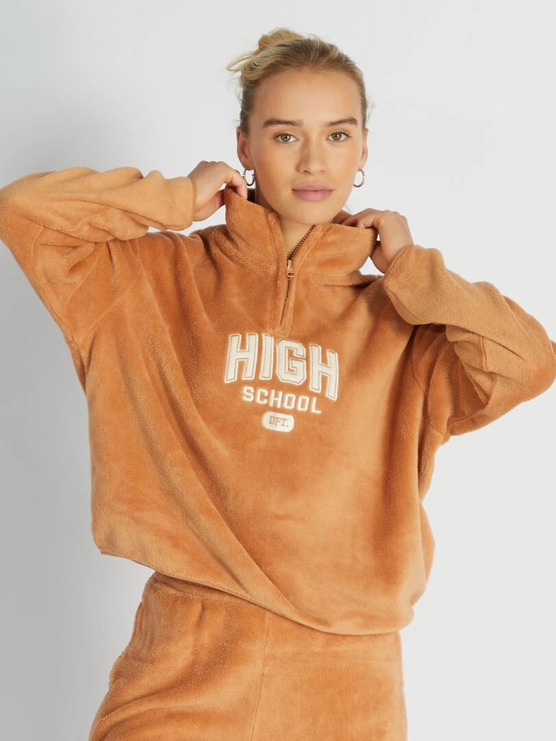 Sweat pyjama en polaire Marron