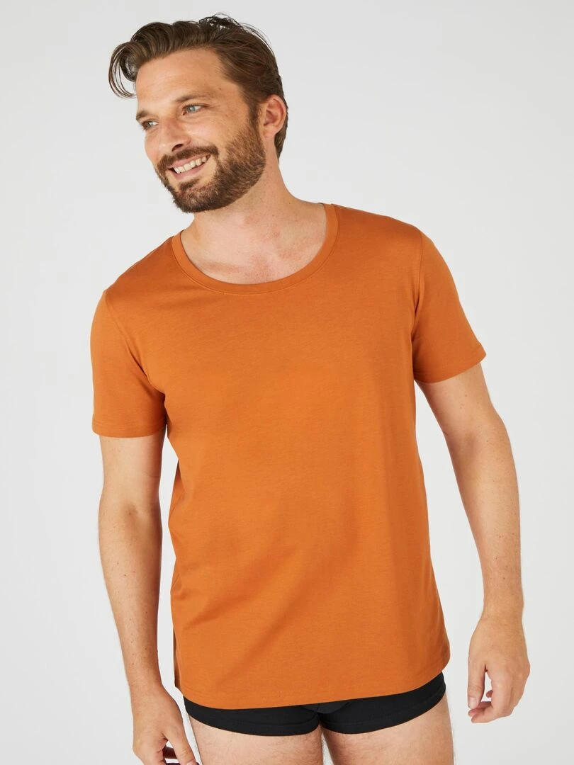 Tee shirt manches courtes en pur coton pima Damart Camel