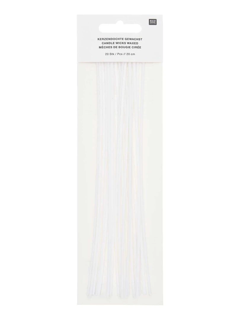 20 mèches à bougie cirée 20 cm Blanc