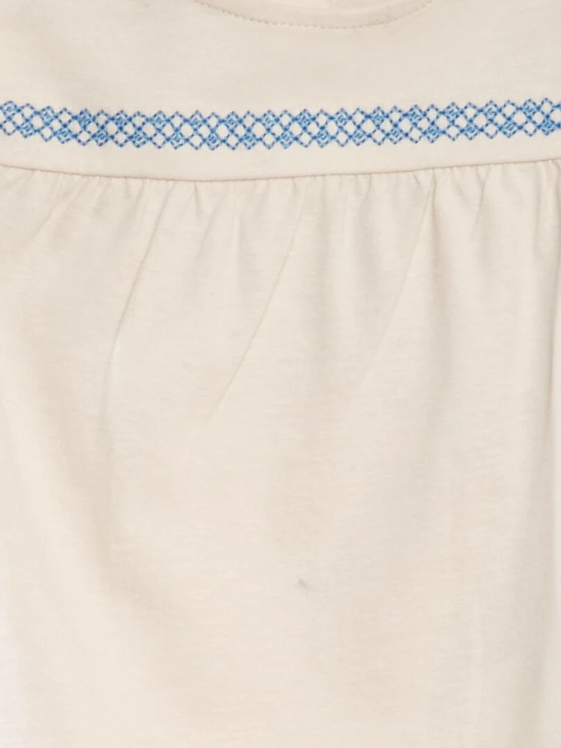T shirt avec volants aux emmanchures   Blanc/bleu