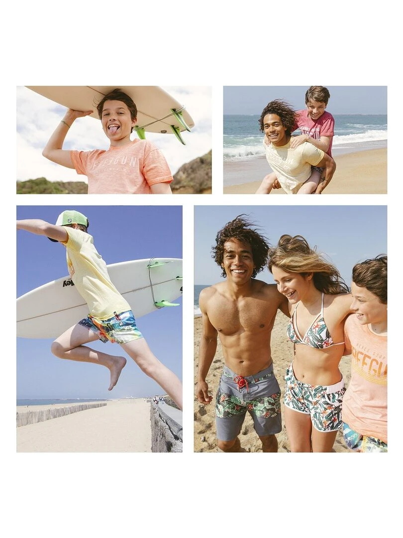 Boardshort court garçon avec ceinture demi élastiquée Freegun   Vert