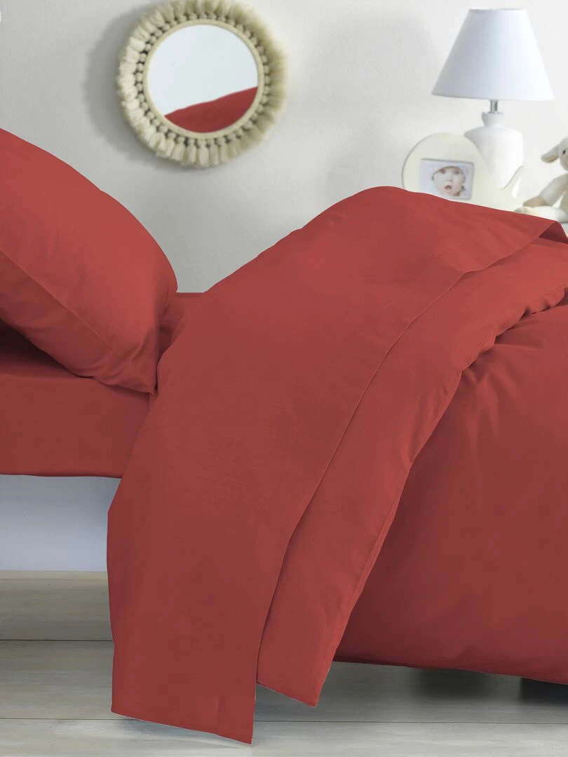 Drap plat pour lit bébé 100% coton Bio 'P'tit Basile' Rouge bordeaux