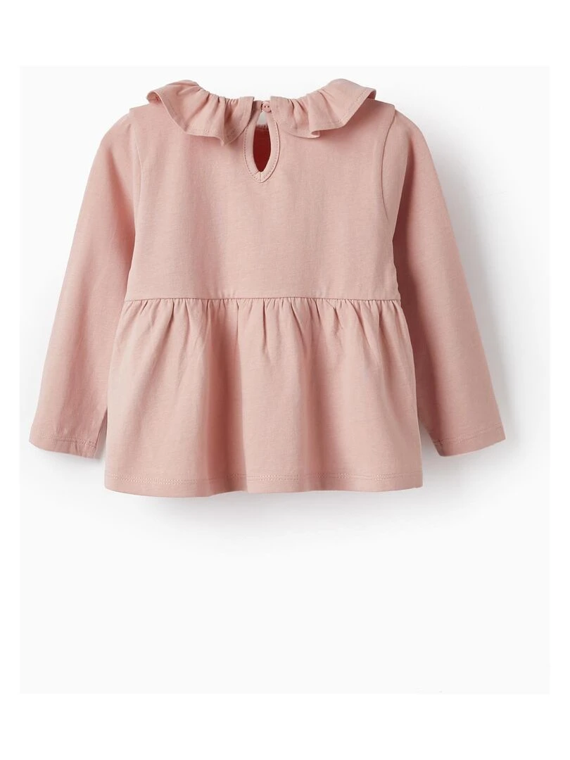 T shirt en Jersey de Coton avec Volant pour Bébé Fille 'Fleurs' manches longues SWEET FROSTY DREAMS Rose