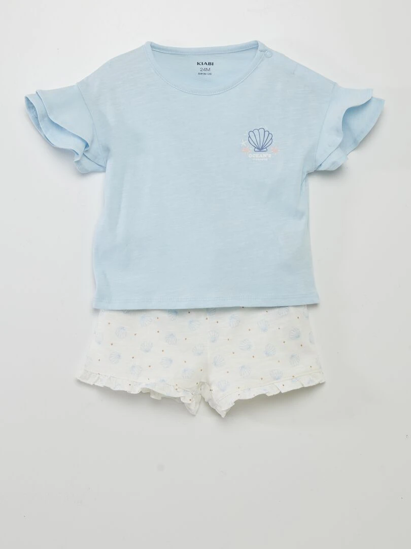 Ensemble pyjama short + t shirt 2 pièces Blanc