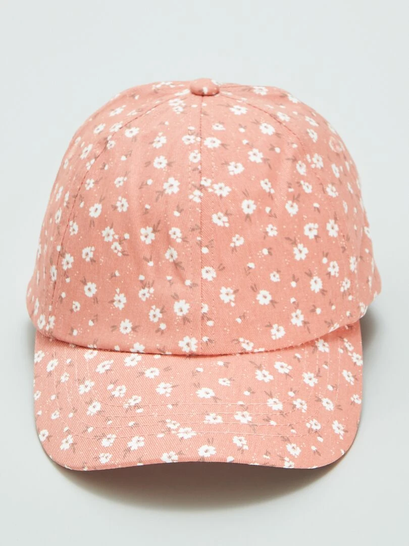Casquette fleurie en coton Rose