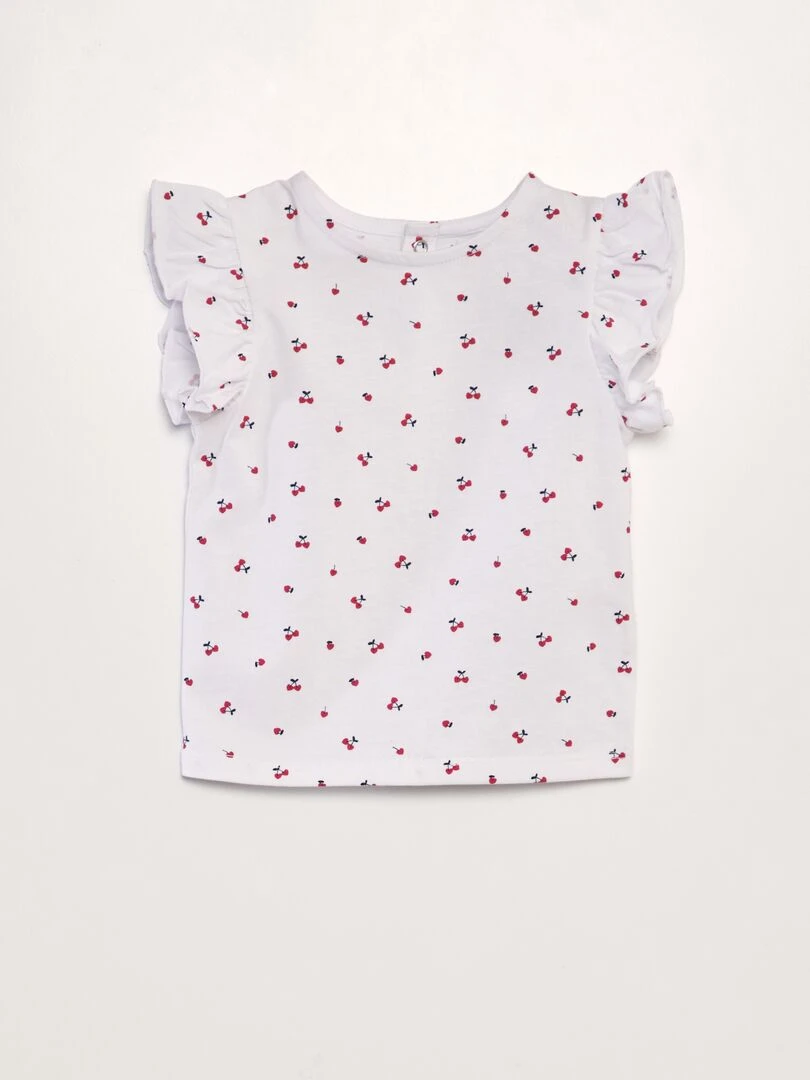 T shirt à volants Blanc cerise