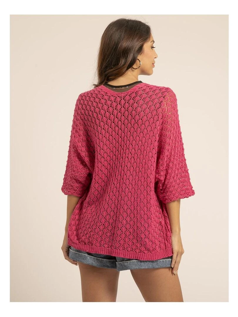 Gilet mi long ouvert KANONA Rose fushia