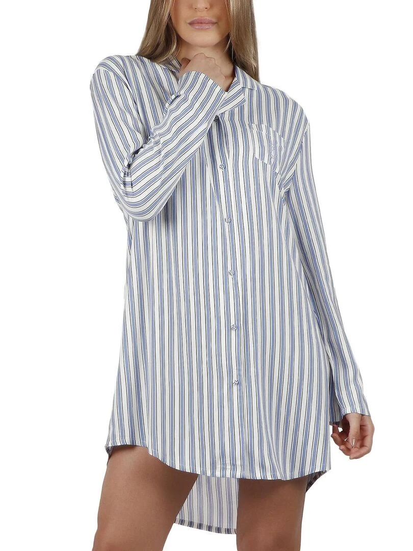 Chemise de nuit manches longues Fashion Stripes Bleu