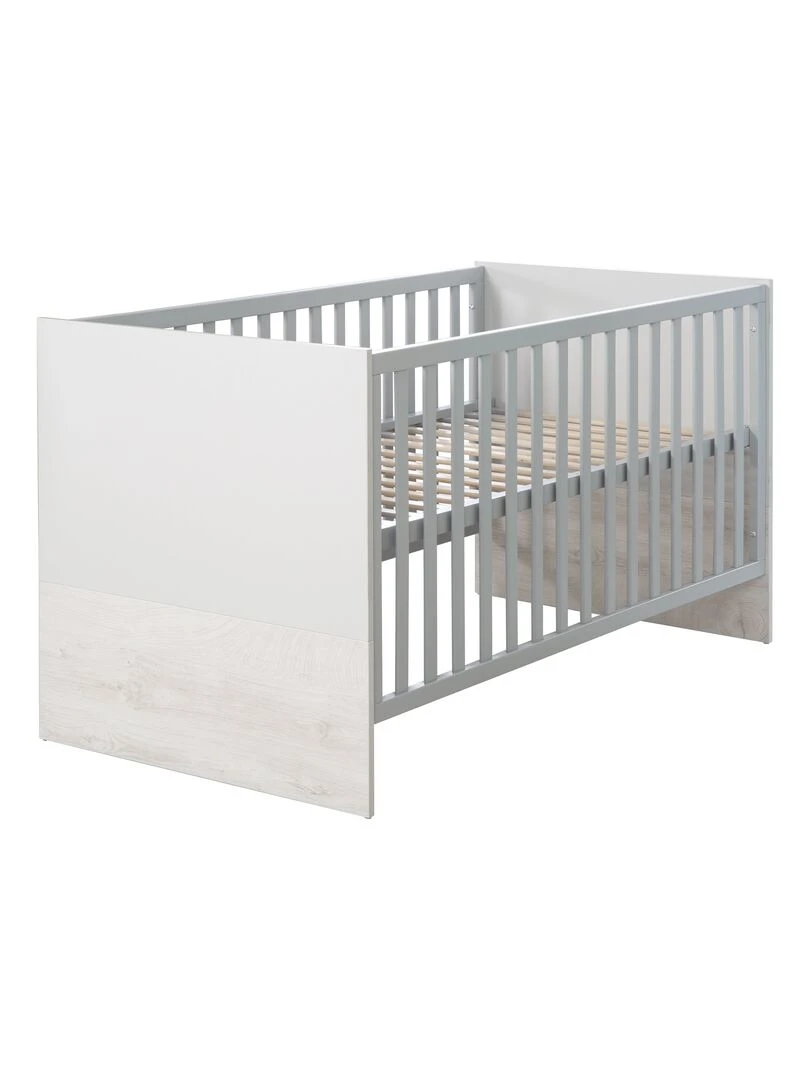 ROBA Lit bébé évolutif "Maren 2" 70x140 Hauteur Réglable 0 à 7 Ans Gris Clair/Chêne Blanchi Gris clair