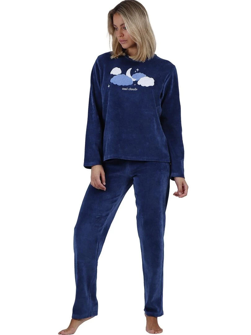 Pyjama velours pantalon top manches longues Cloudy Nights Bleu