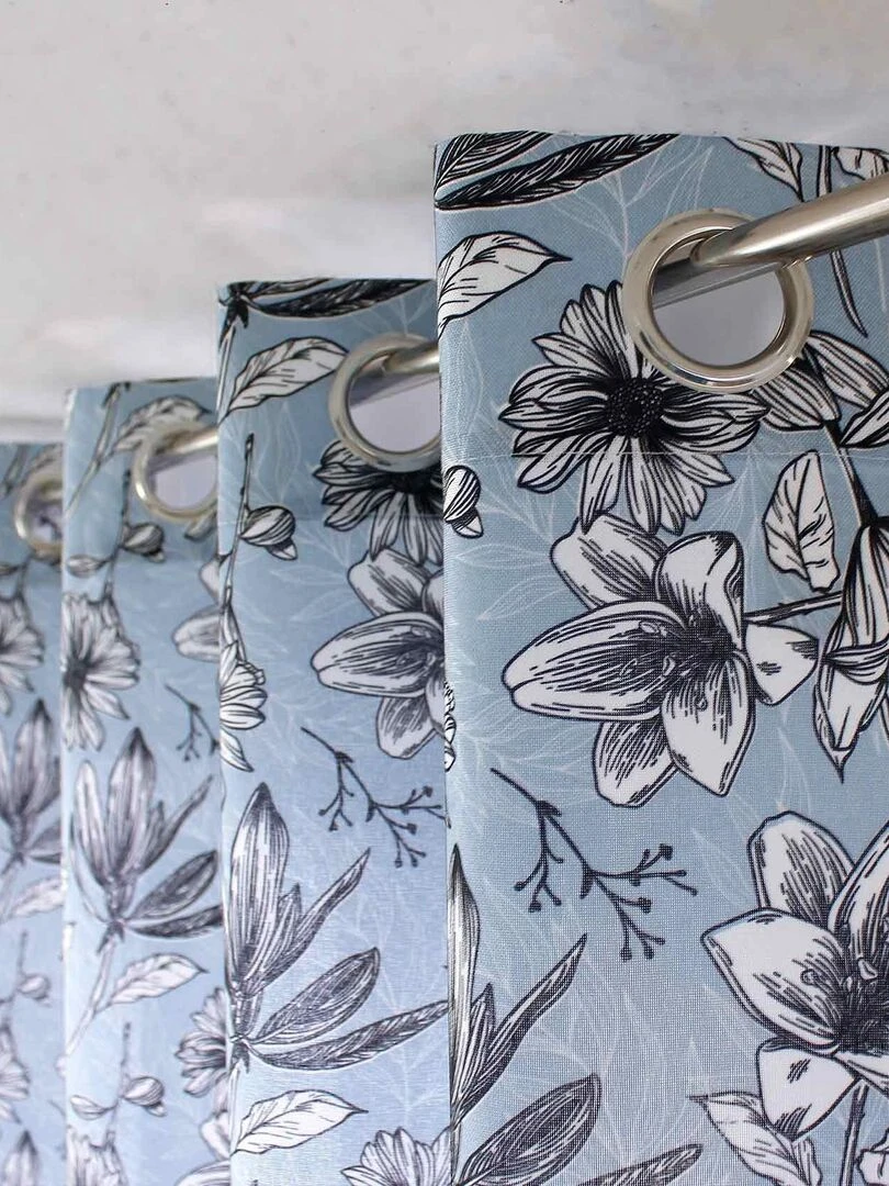 Rideau d'ameublement fleuri   Bleu