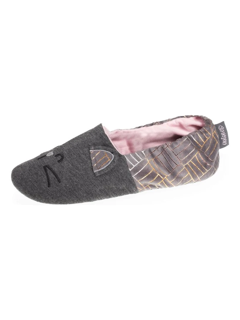 Chaussons slippers Femme 3D Gris chiné foncé Gris chiné