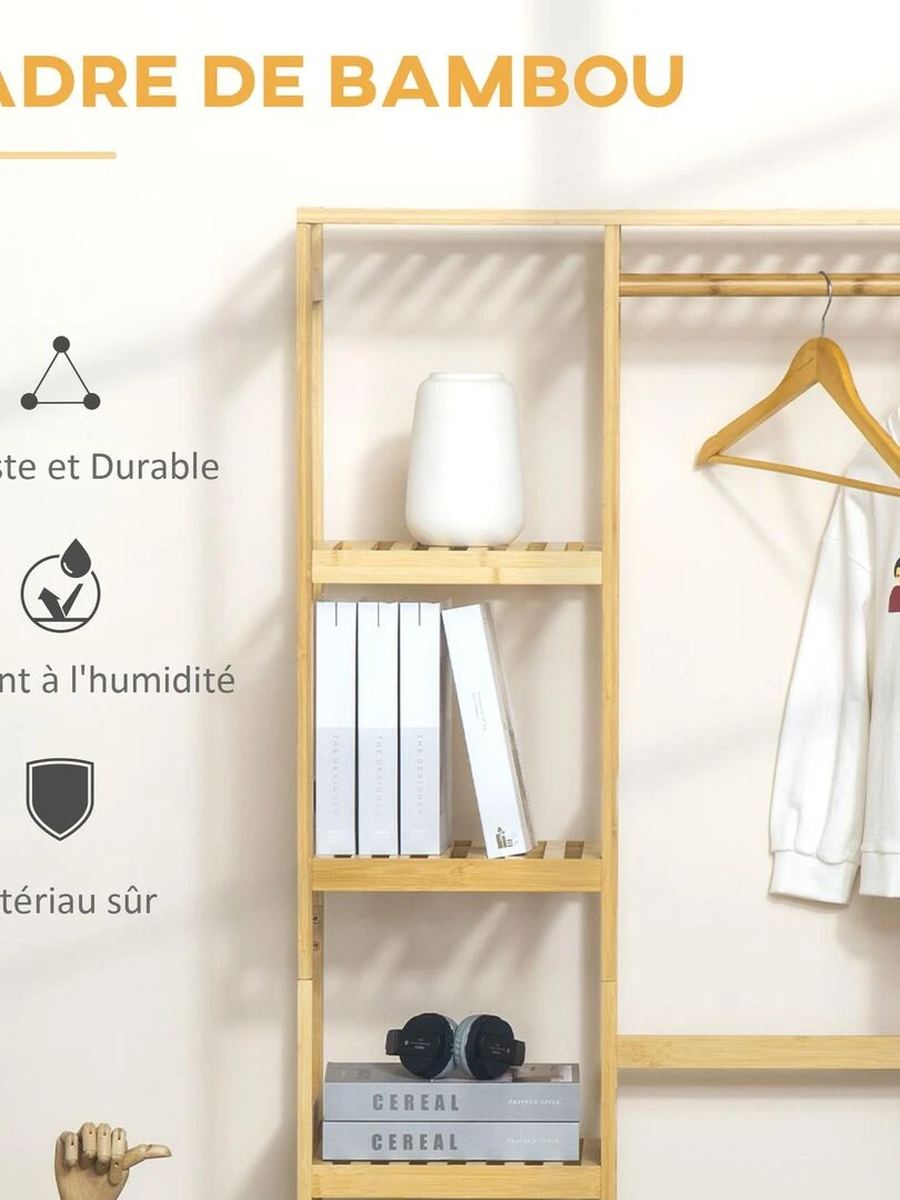 Penderie porte manteaux bois bambou   Beige