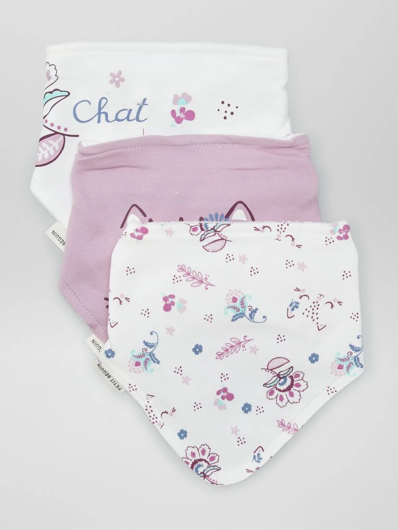 Lot de 3 bavoirs Rose/blanc/violet