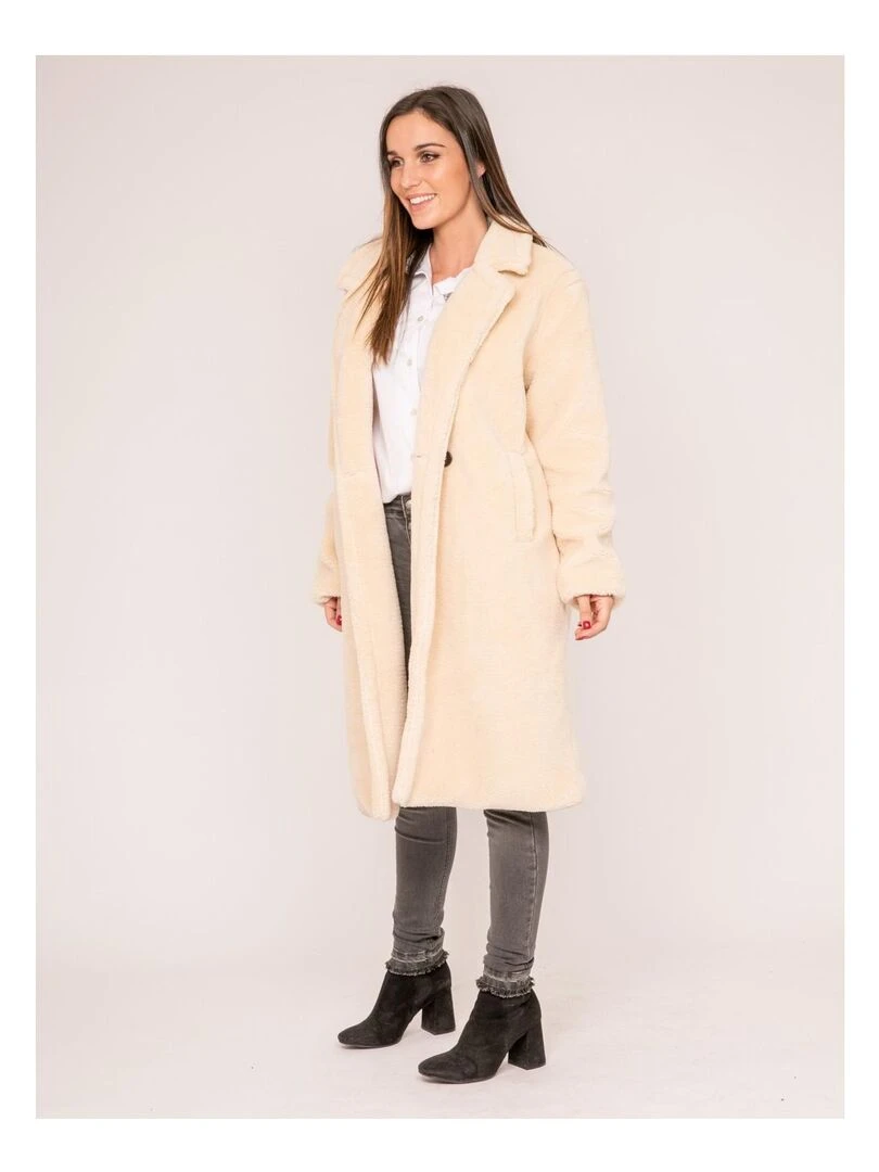 Manteau long fausse fourrure ULYNE Ecru