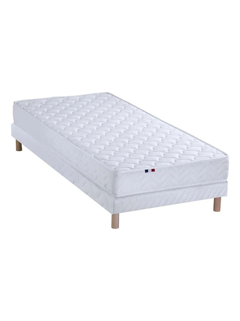 Ensemble Matelas Ressorts Fermes biconiques SPECTRE + Sommier Made in France Sommier Blanc Blanc